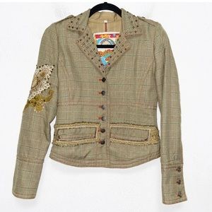 Biya Johnny Was Plaid Embroidered Studded Jacket